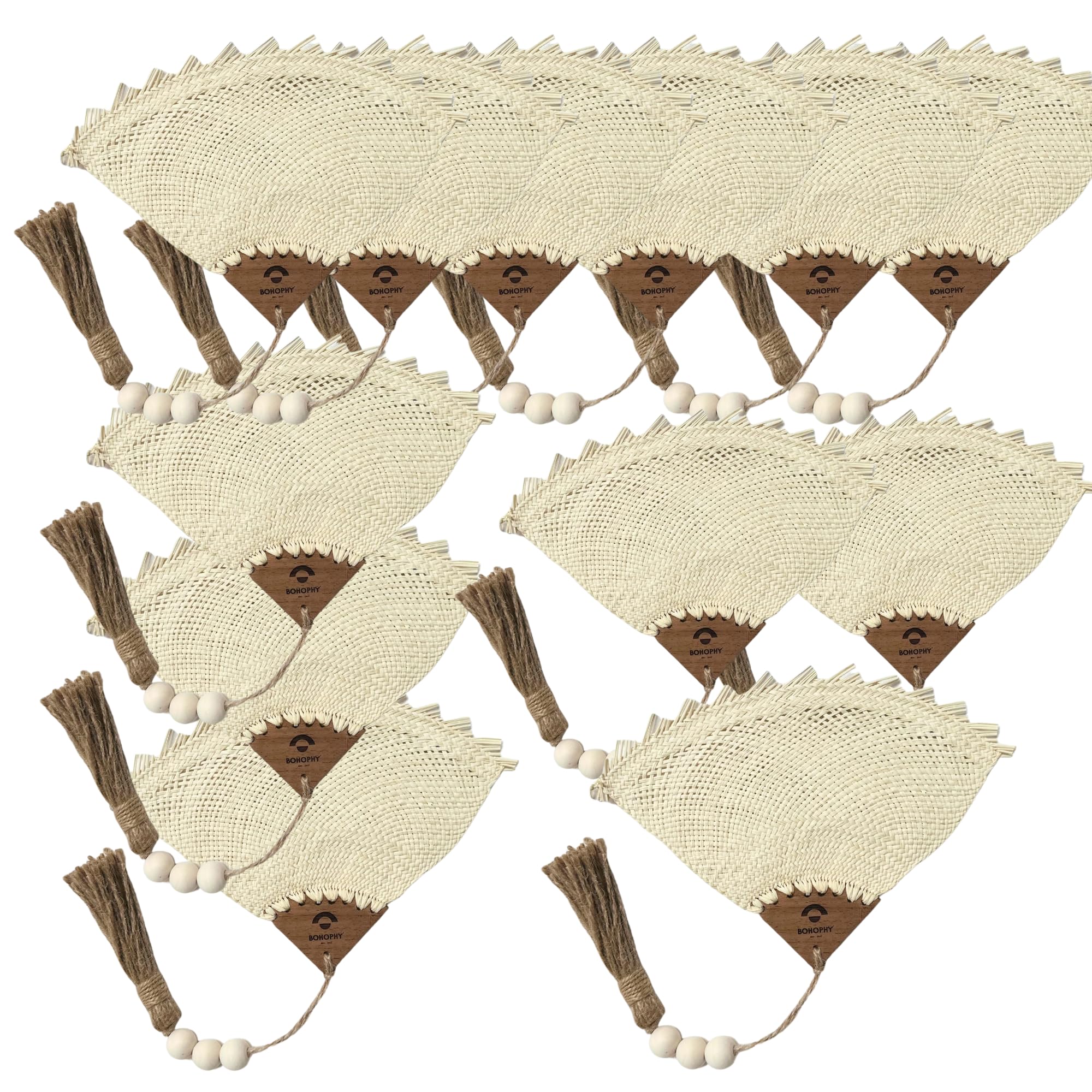BOHOPHY Straw Palm Hand Held Fan - Handmade Abanico De Mano Woven Hand Fan - Unique Boho Accessories for Personal Use, Wedding Favors, Wall Decor, Fiestas, Bridal Party Souvenirs