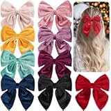 DED 9 PCS 6" Large Velvet Hair Bows Fable Bow Clips for Toddlers Girls, Handmade Big Bows Hair Accessories for Baby Girls Teen Kids Women
