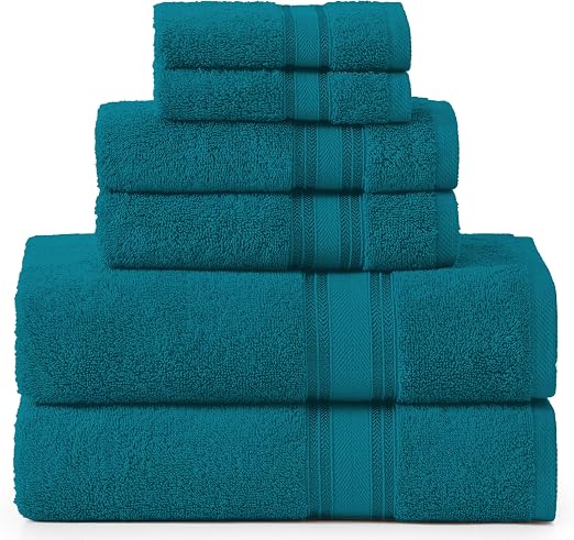 LANE LINEN Luxury Bath Towels Set - 6 Piece Set, 100% Cotton Bathroom Towels, Zero Twist, Quick Dry Shower Towels, Super Absorbent Bath Towel, 2 Bath Towels, 2 Hand Towels, 2 Wash Cloths - Sea Port