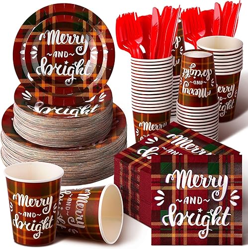 Miniatura 7 de Dandat Juego de vajilla de Navidad que sirve 50 platos y servilletas desechables de Navidad, decoraciones de fiesta de Navidad, platos de cena de