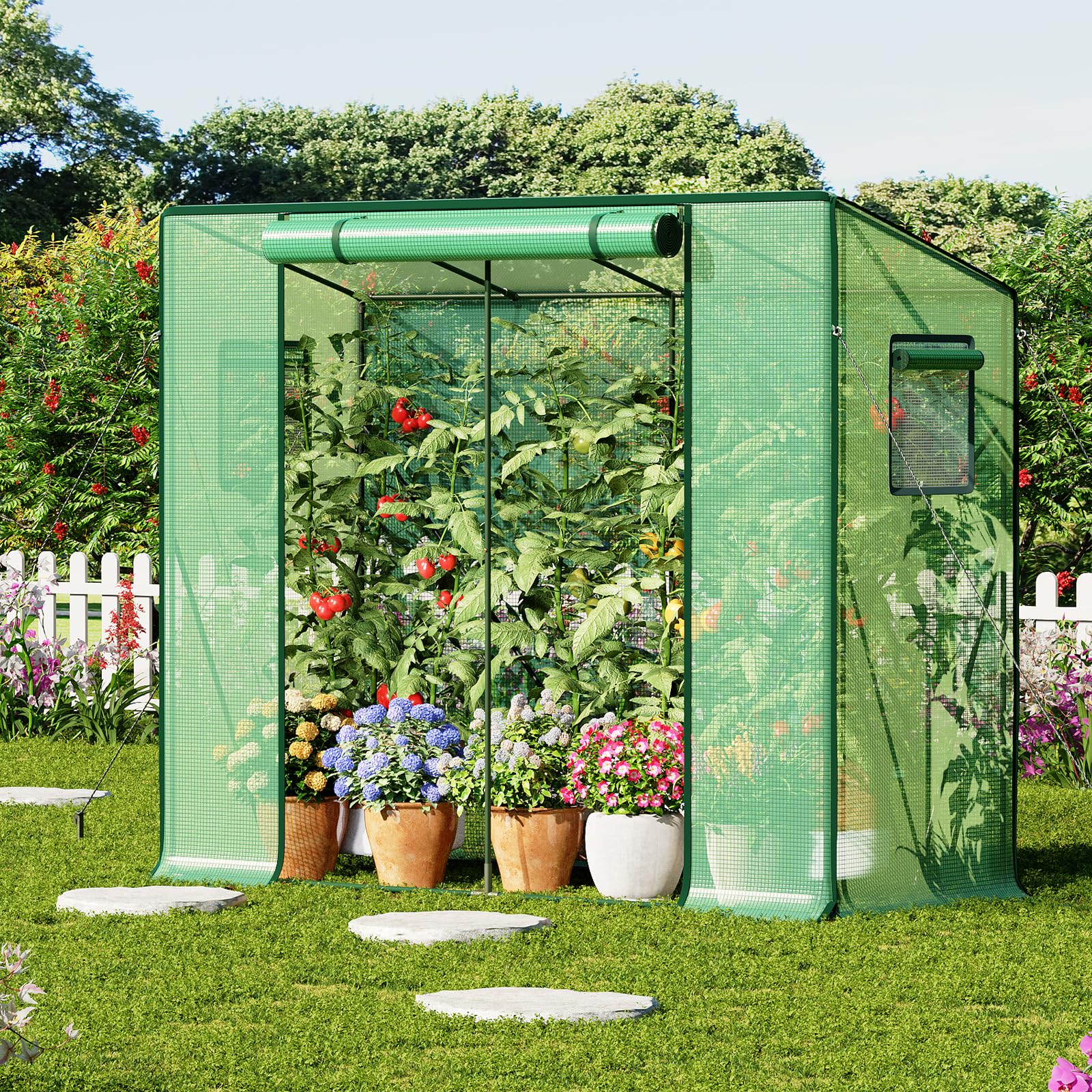 LARMNEE Invernadero para Jardín, Cobertizo Invernadero de PE, 200 x 77,5 x 170 cm, con 2 Ventanas y Puerta, Protección UV, Caseta para Tomates, Verduras, Frutas, Flores, Verde EGN30GH02G3