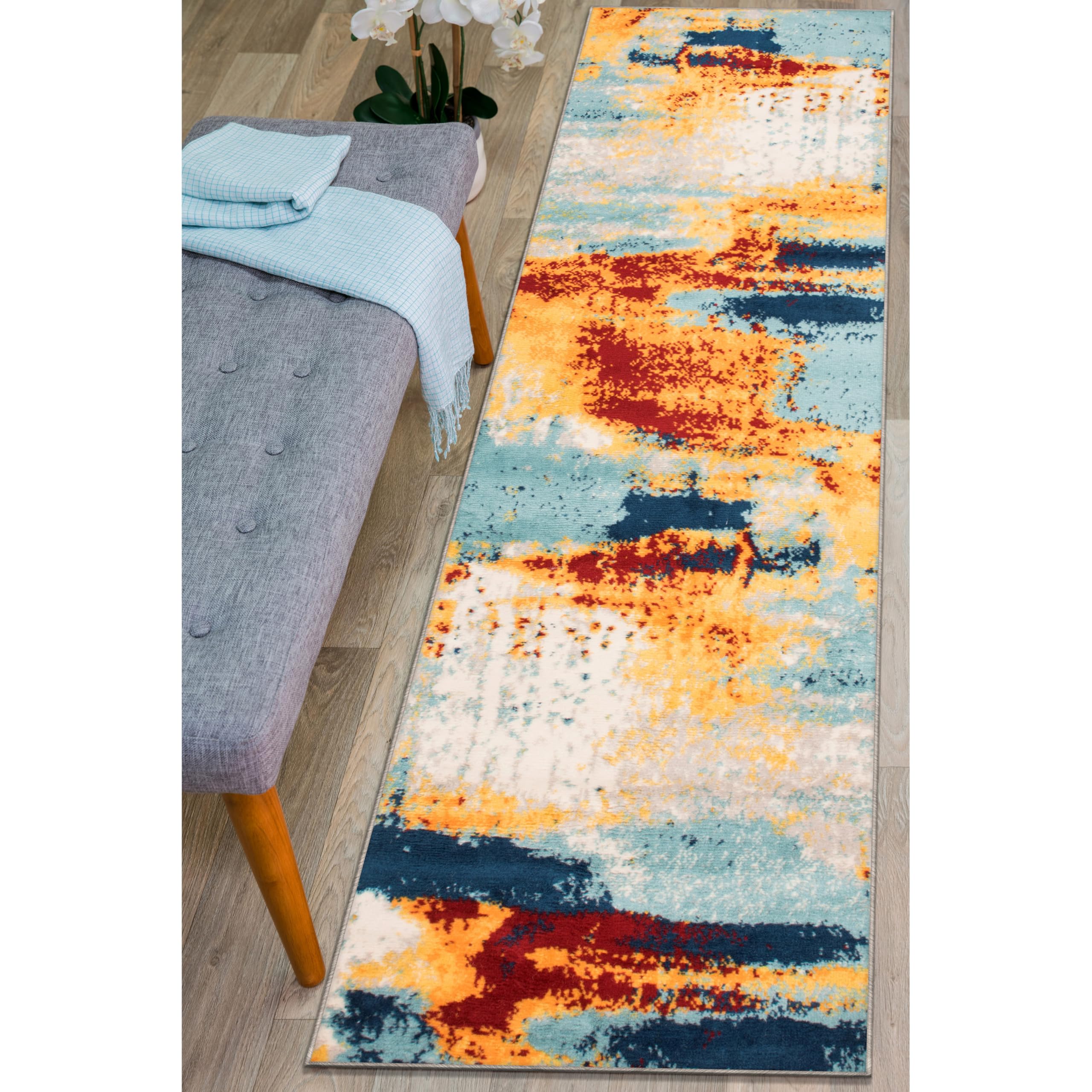 Rugshop Sky Collection Abstract Runner Rug, Non-Shedding Carpet for Hallway or Entryway, 2' x 7'