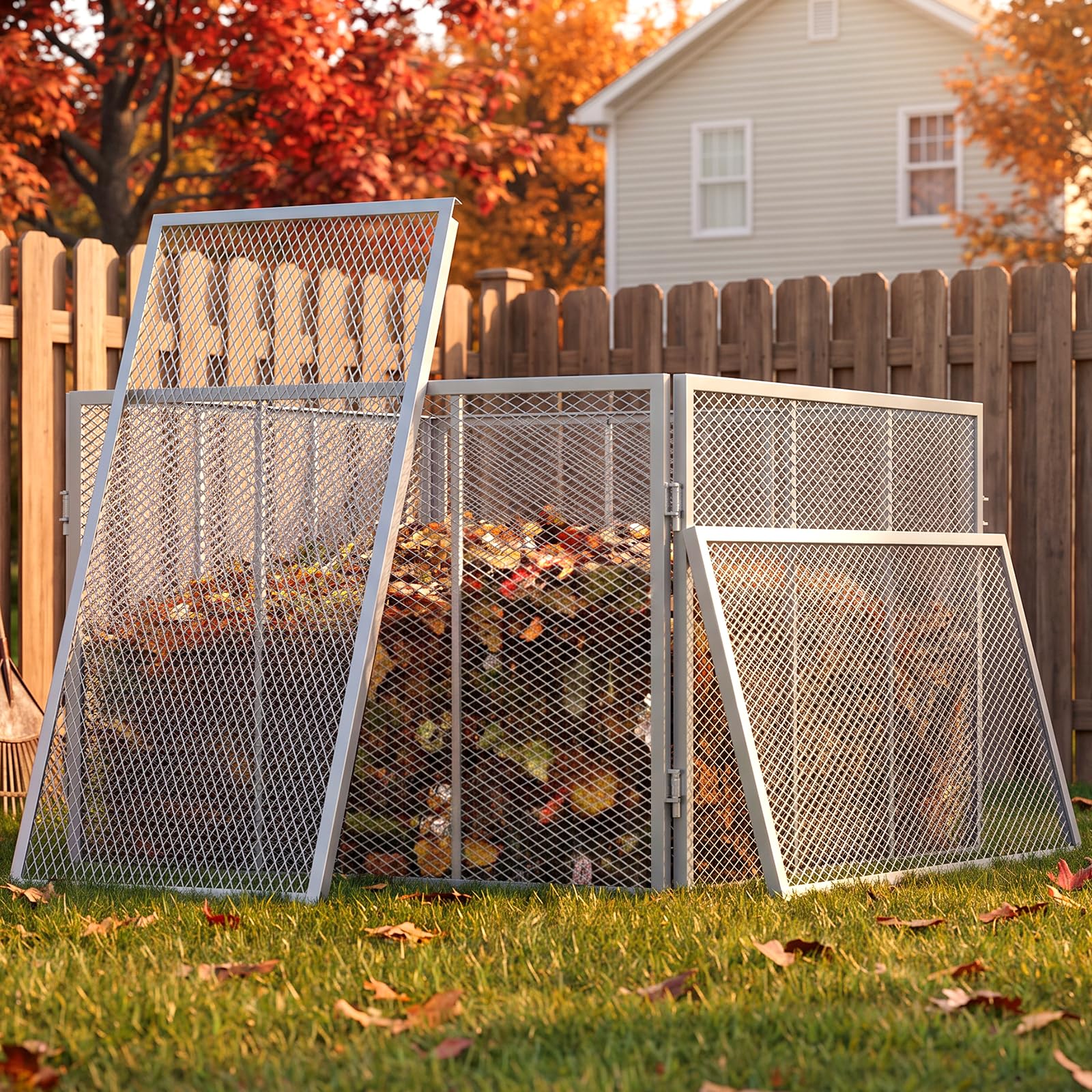 SUNYRISY Large Metal Compost Bin Outdoor with Cover, 166 Gallon Grey