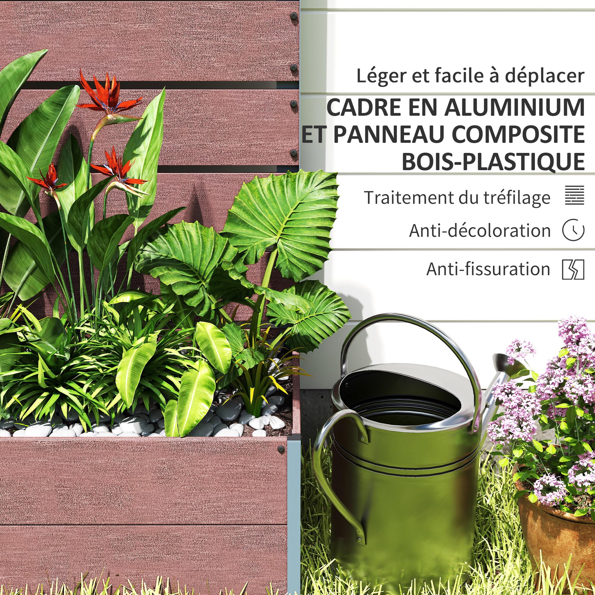 Outsunny Jardinière avec Treillis, lit surélevé de Jardin, jardinière extérieure pour Plantes grimpantes, bac à Fleurs rectangulaire Pot de Plantes pour Balcon terrasse, 72x38x150 cm, Marron Clair