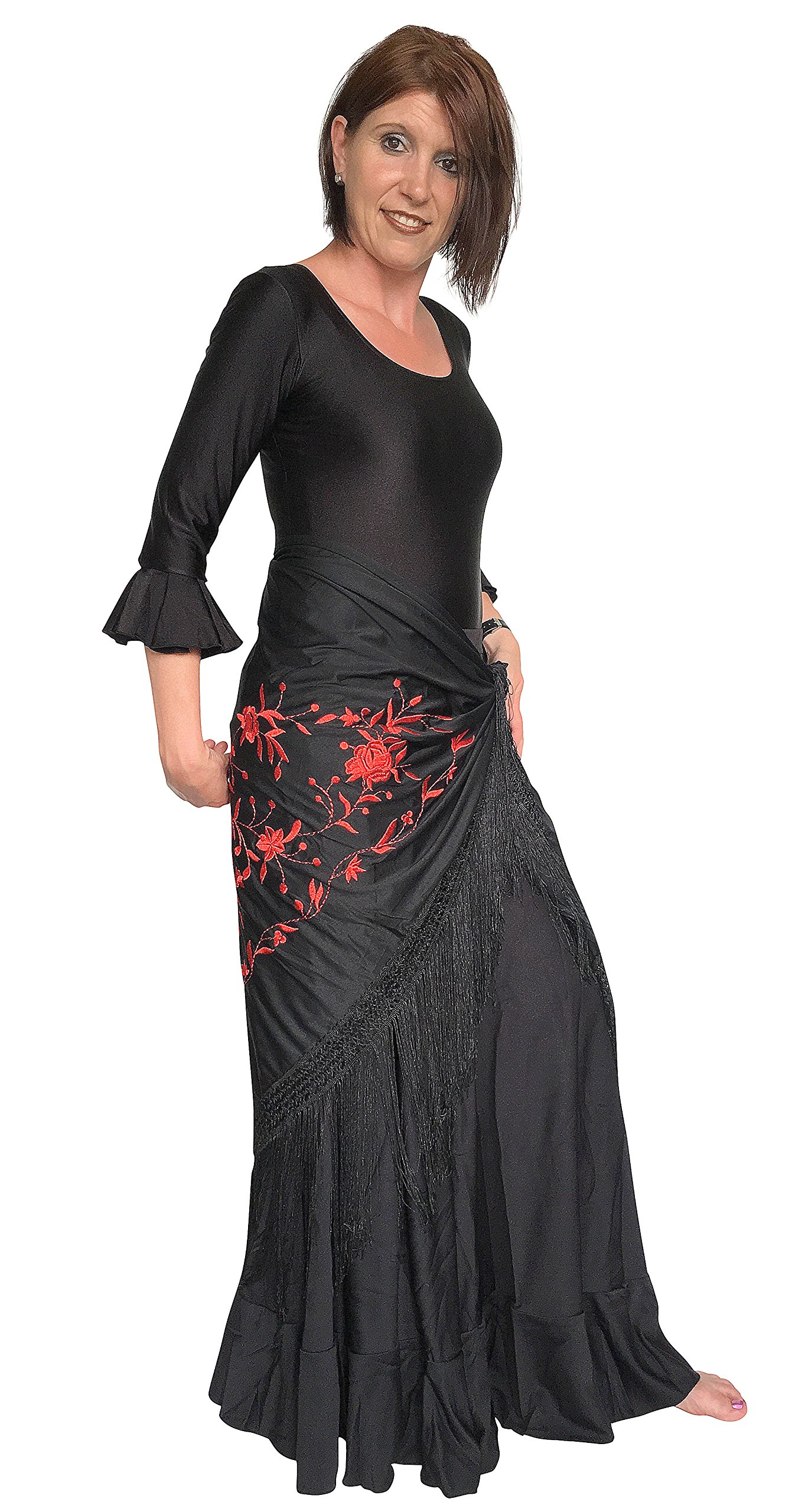 La Senorita Hiszpański szal do tańca flamenco czarno-czerwony, Czarny Czerwony, M
