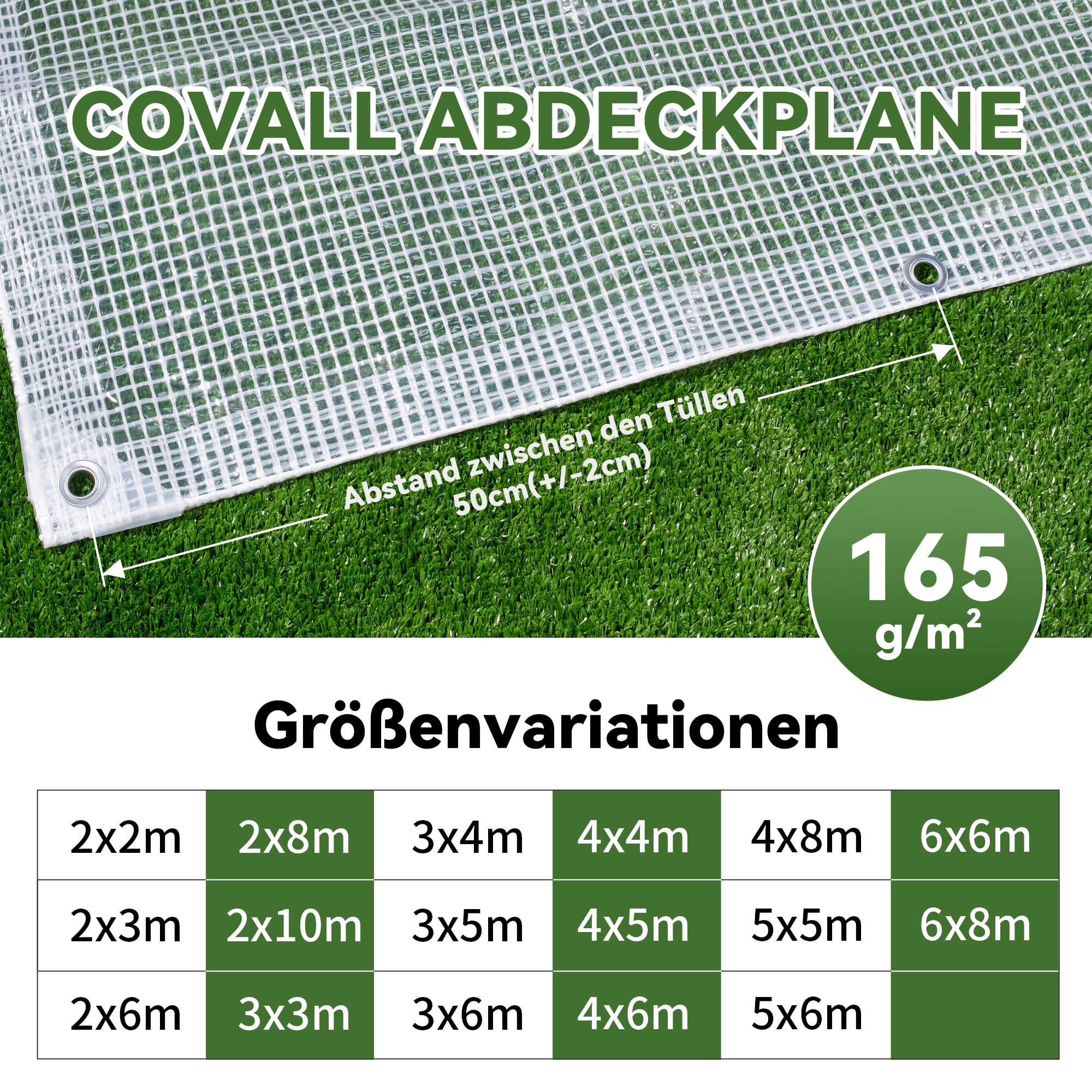 6x6m Plane Transparent mit Ösen, Abdeckplane Wasserdicht Reißfest 165GSM, UV-stabilisiert Gewebeplane, Multifunktionale Schutzplane Holz Bauplane Outdoor