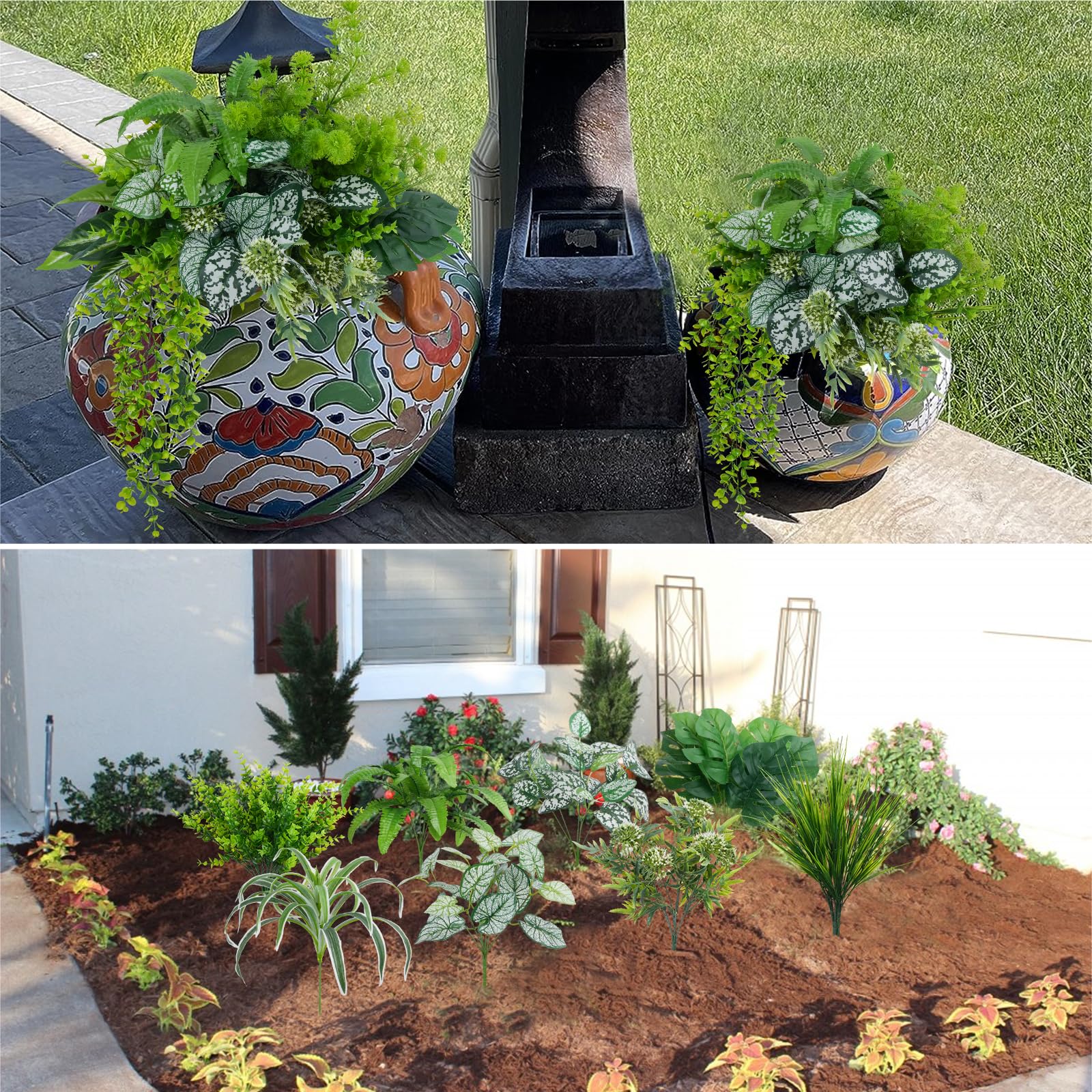 GTIDEA 19 piante artificiali da esterno, resistenti ai raggi UV, arbusti finti cespugli in plastica, piante finte per esterni e interni, piante da appendere, giardino, portico, finestra, casa