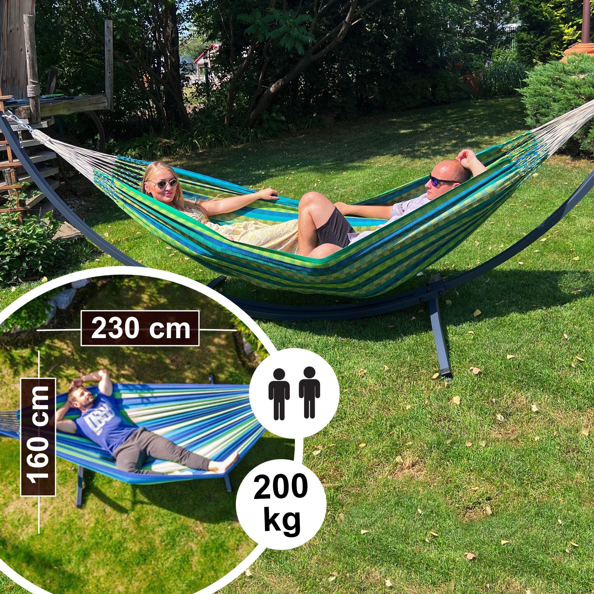 Potenza Amaca Doppia da Giardino in Cotone 230x160 cm – XXL Amaca Portatile Resistente Fino a 200 kg, per 2 Persone, Grande Superficie di Riposo, Ideale per Esterno, Terrazza, Campeggio o Balcone