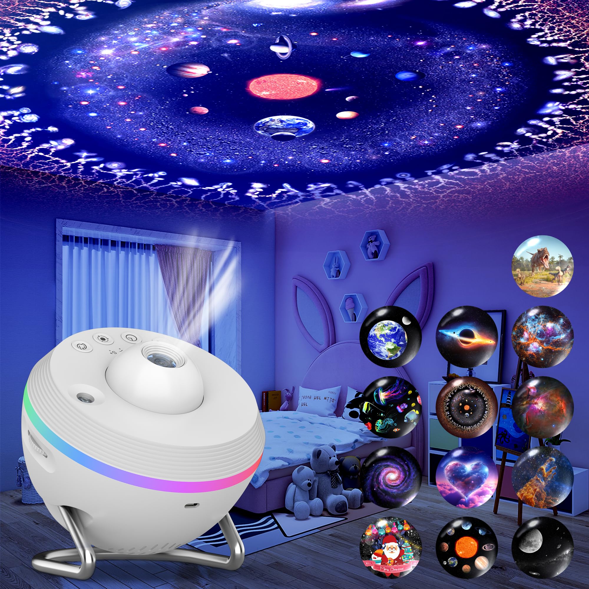 Proiettore Galaxy per camera da letto, proiettore stella Galaxy Light con meteora dinamica ed effetti di illuminazione RGB, 13 dischi HD Film Planetarium proiettore con timer, proiettore luce notturna