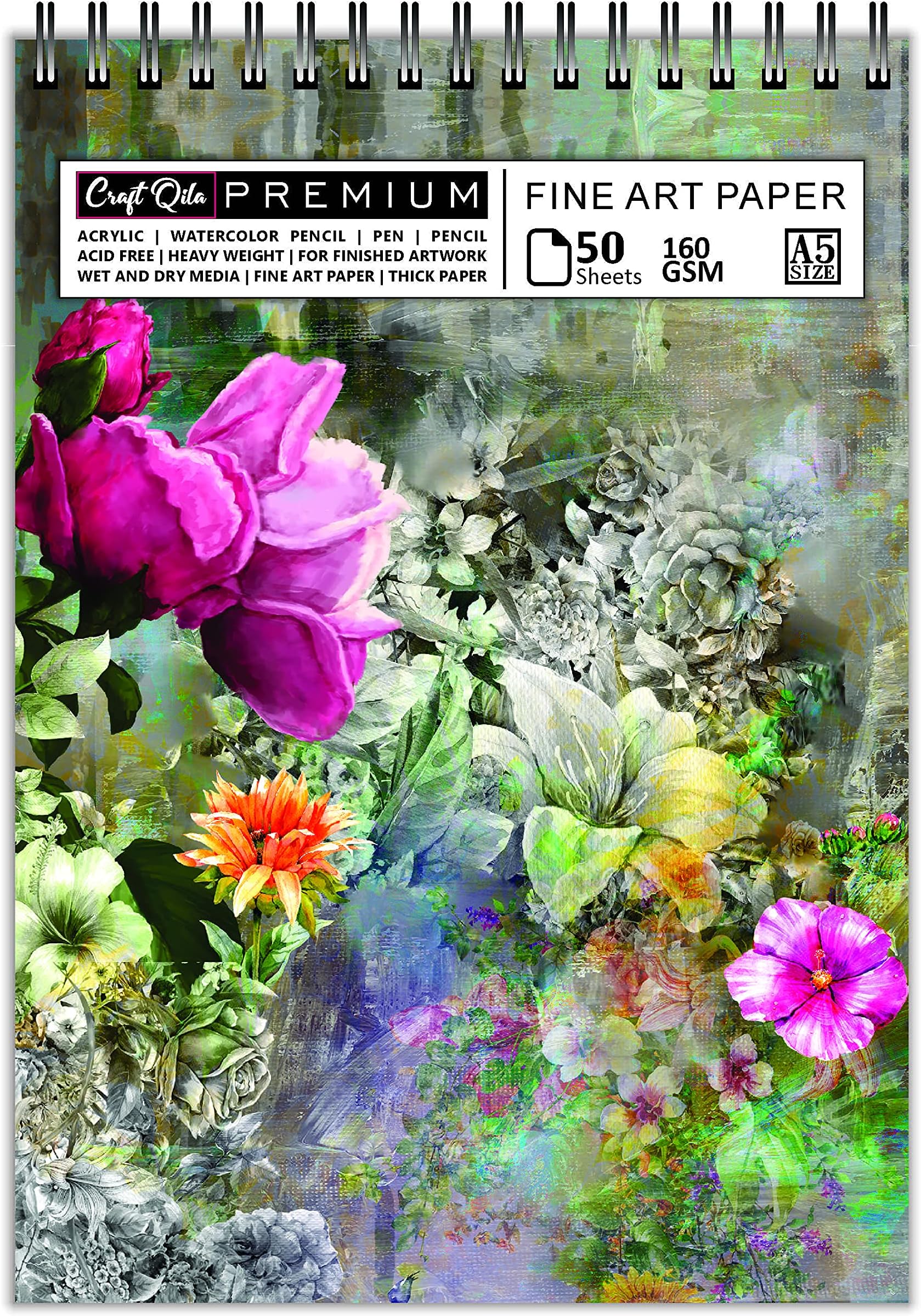 - Craft Qila Paper Watercolor Painting (50 Sheets, 100 Pages) A5 Sketchbook|Top Spiral-Bound Sketchpad For Artists|Professional Grade Drawing And Sketchbook