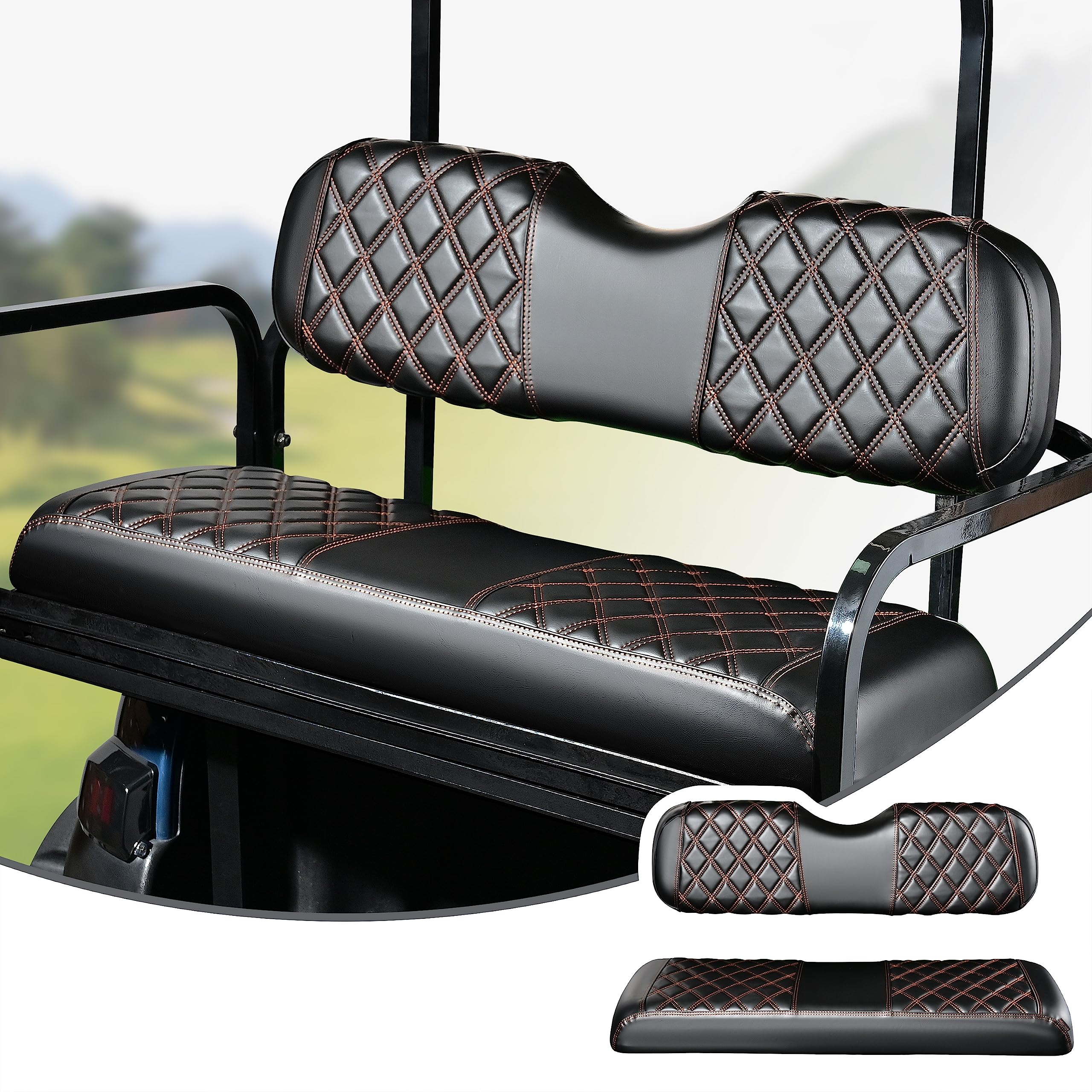 NOKINS Golf Cart Seat Covers for Club Car & EZGO, Universal Replace The Back/Rear Seat Cushions/TXT/Precedent/DS/RXV/Yamaha,Multiple Colors,Durable Vinyl,Easy to Install - No Need Nail