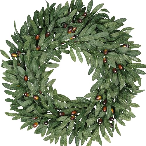 Olive Eucalyptus Wreaths for Front Door 22 Inch, Artificial Waterproof