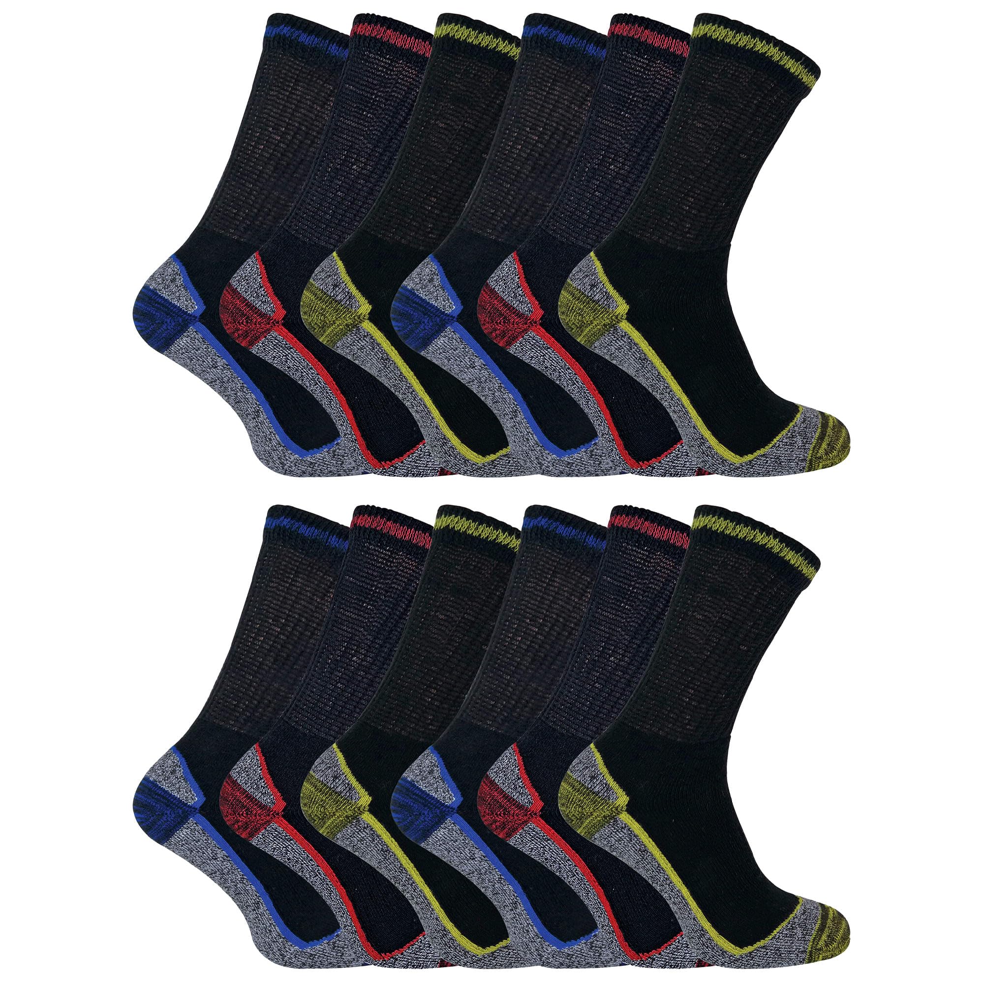 Sock Snob Men's 12 Pack (Bws) Heavy Duty Anti-Sweat Bamboo Cotton Work Socks For Steel Toe Boots