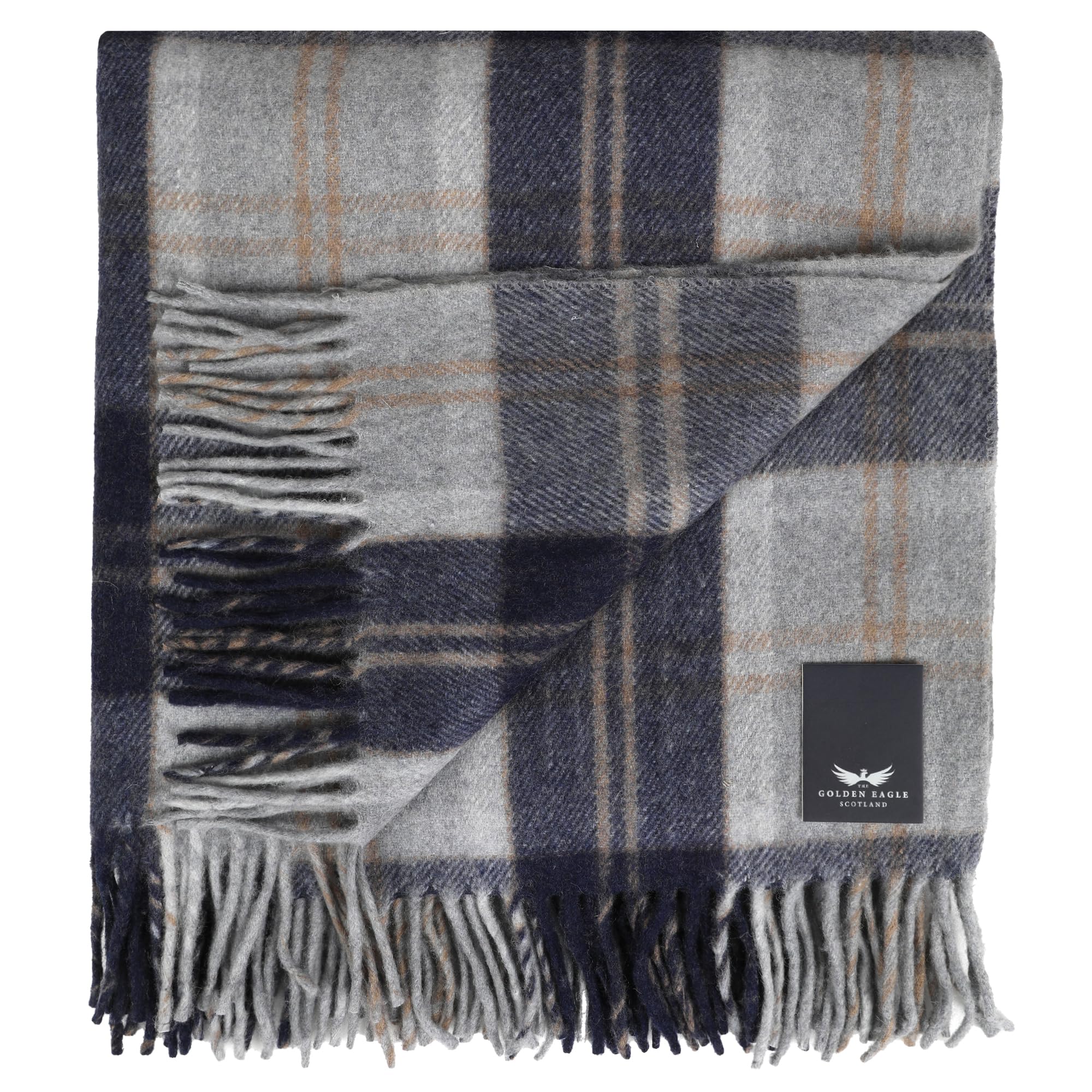 The Golden Eagle Scottish Tweed Wool Large Blanket Tartan Rug with Check Pattern for Warm Winter (Bannockbane Silver) - Image 2
