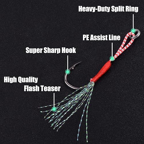 Miniatura 3 de OROOTL Ganchos de asistencia de pesca, anzuelos de pesca lentos y rápidos de acero de alto carbono, gancho de asistencia de agua salada para