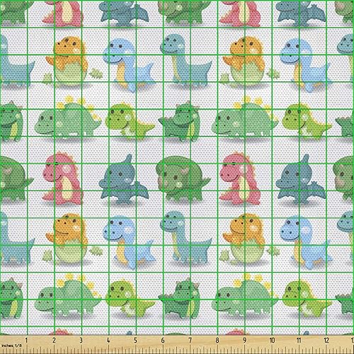 Vista 487 de Ambesonne Tela beige de The Yard, ilustración contemporánea de animales marinos en estilo retro, arte de caballito de mar de cangrejo de pulpo, tela