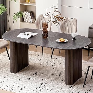 70.8" Modern Oval Dining Table for 6 8 People, Black
