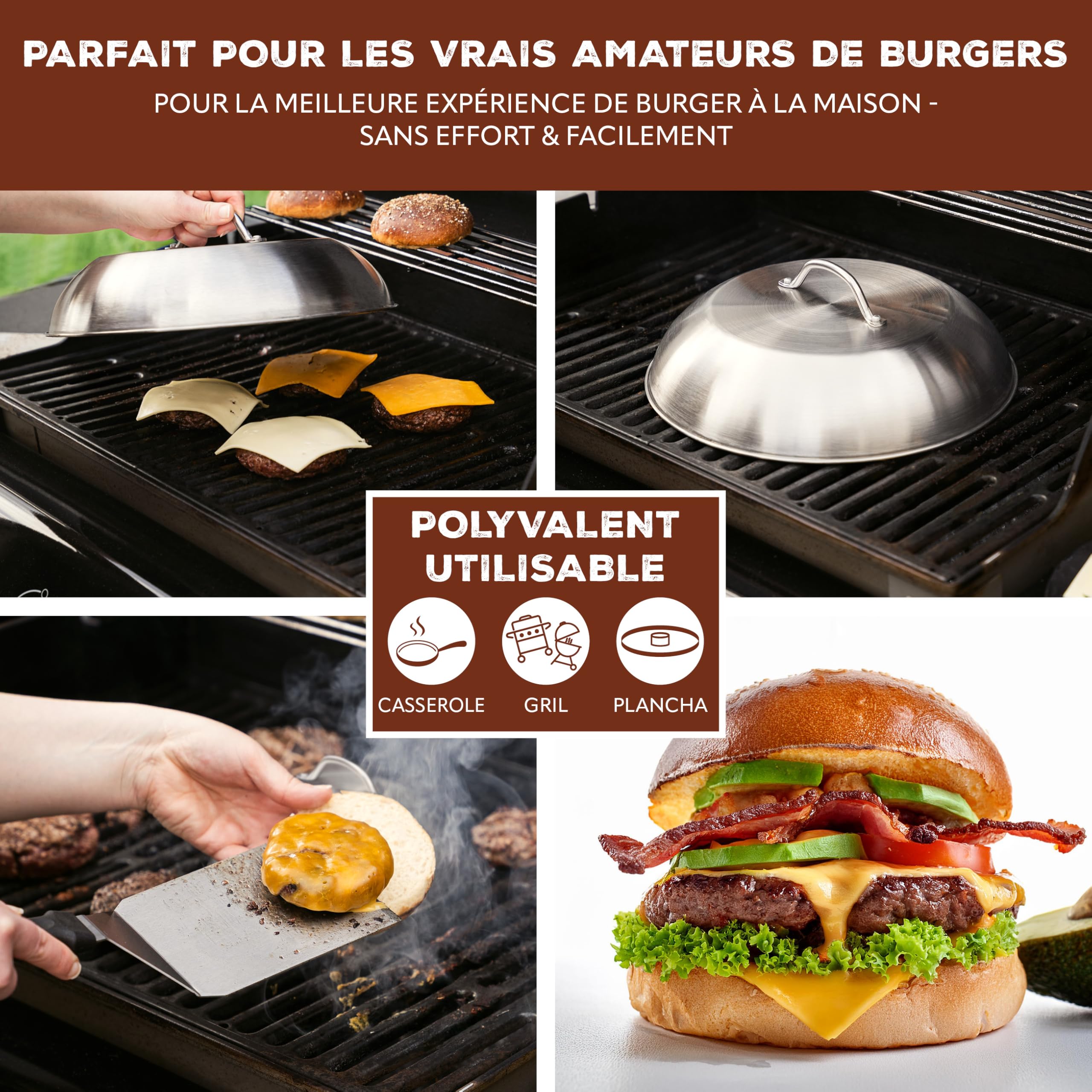 Bremermann Lot de 2 hottes à hamburger, cloche de cuisson, couvercle de barbecue, de cuisson en acier inoxydable, de 22,5 cm et 32 cm de diamètre