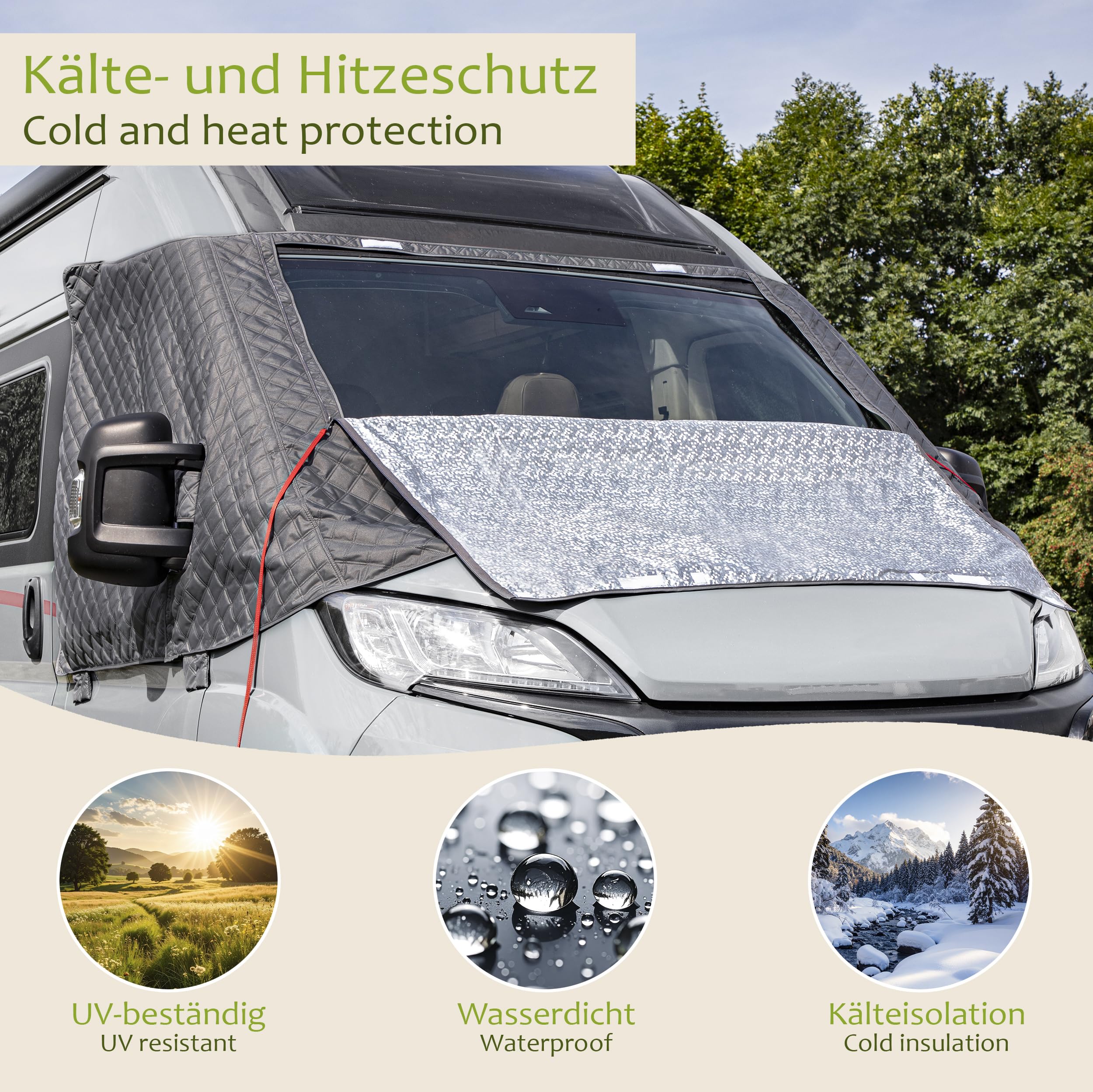 ONVAYA® Frontscheibenabdeckung ǀ passend für den FIAT Ducato X290 ab 2014 und Neuer ǀ Sichtschutz ǀ Wärmedämmung ǀ inkl. Transporttasche ǀ Windschutzscheibenabdeckung für Wohnmobil