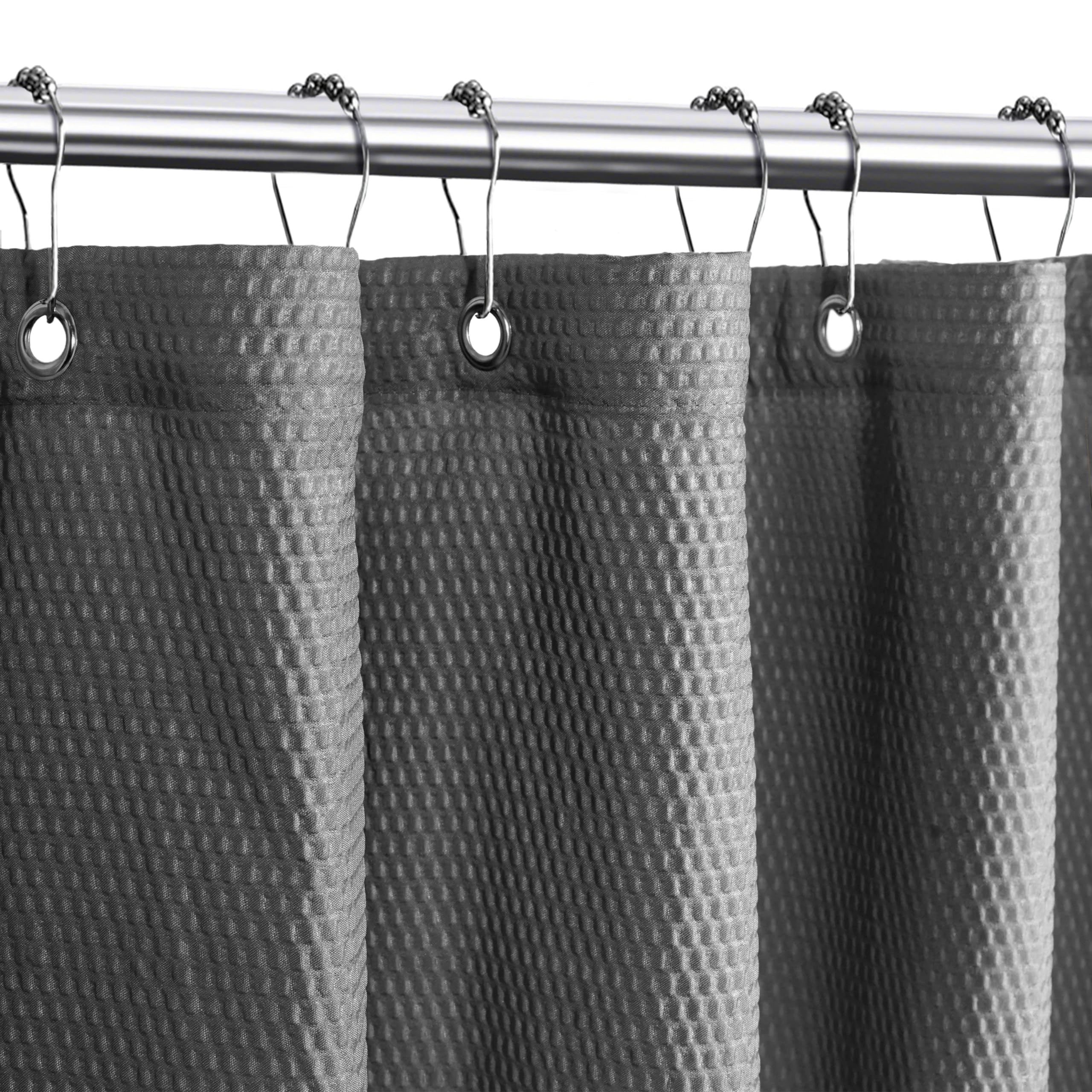 Tititex Solid Grey Cloth Fabric Shower Curtain Liner with 2 Magnets - Texture Soft Hotel Quality Waterproof Shower Liner, Light-Weight & Machine