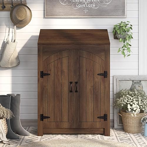 Miniatura 4 de 247 Shop at Home Amos - Armario de almacenamiento de madera de transición de 2 puertas de 32 pulgadas con estante superior abatible para entrada,