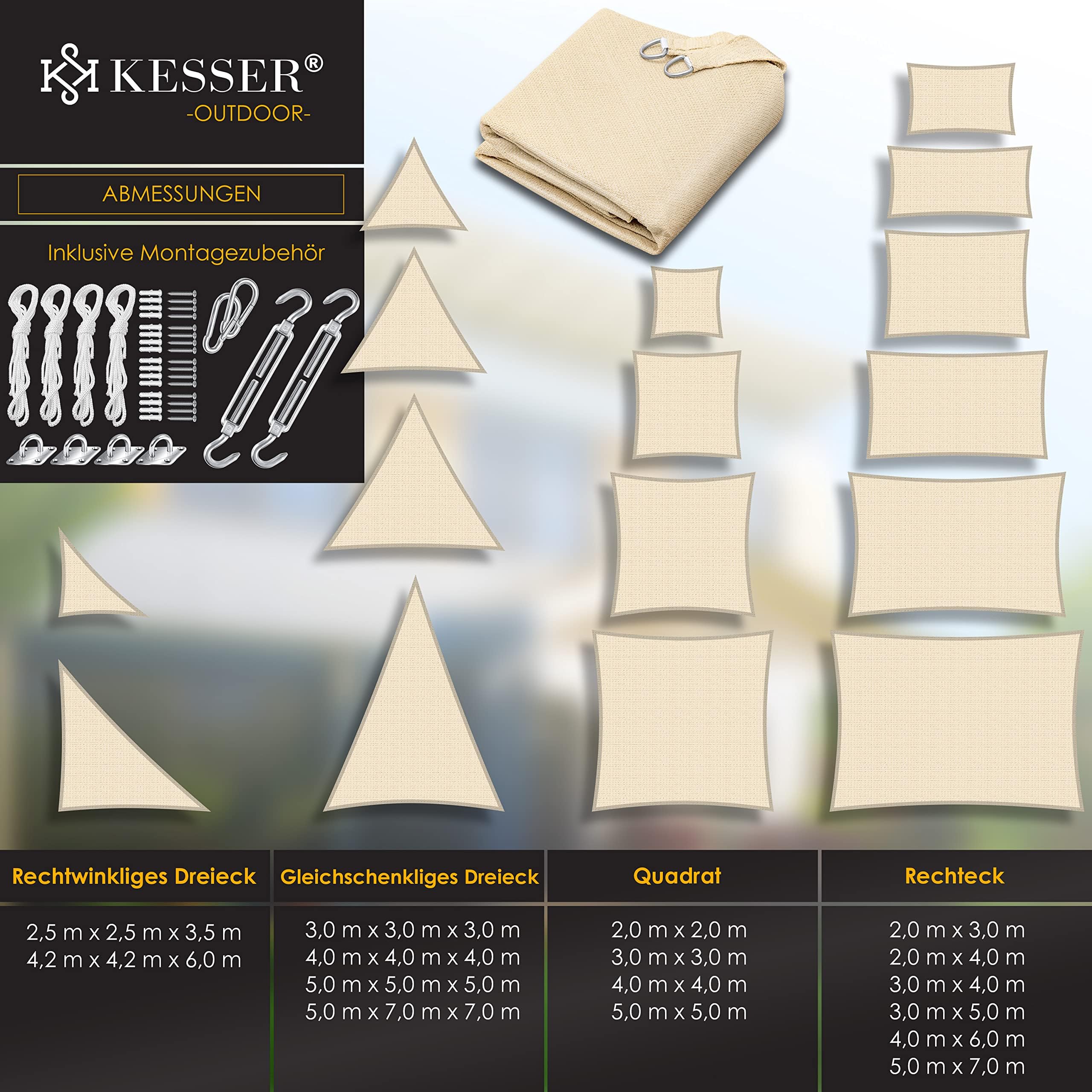 KESSER Tenda a Vela HDPE 5x7m Grigio idrorepellente antivento per Giardino Balcone Terrazzo