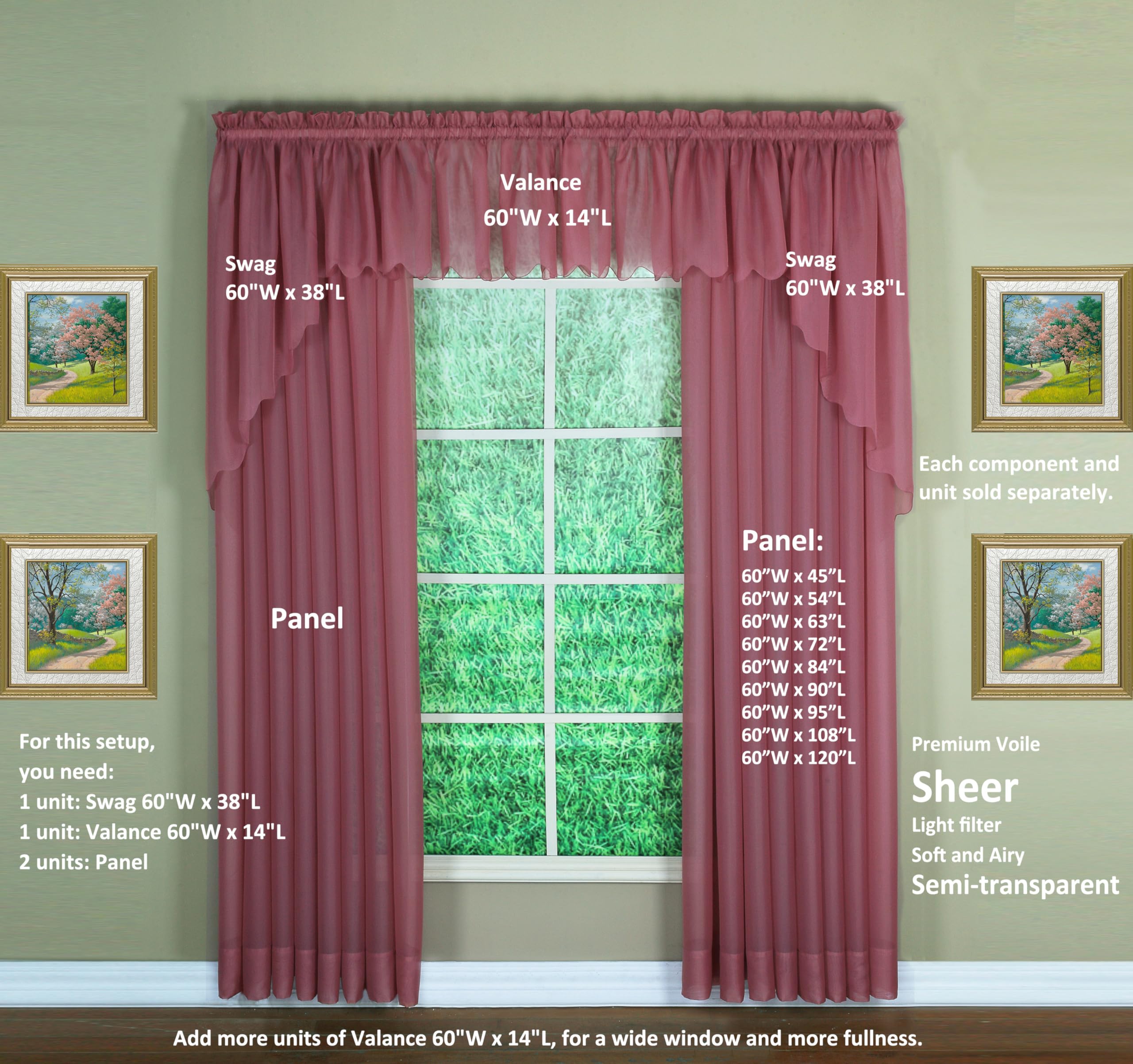Today's Curtain Emelia Original Voile Panel 84", Mauve, 60" W x 84" L, W 60" x L 84" (1 Panels) - Image 4