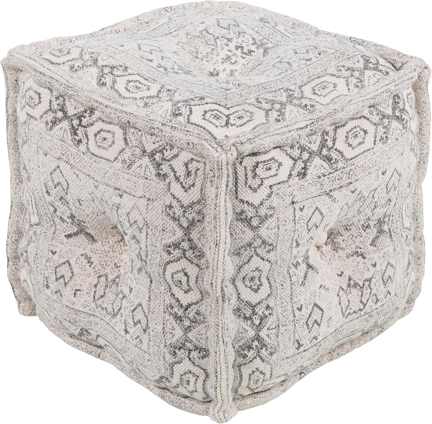 Charcoal Cotton Cube Pouf Ottoman 16x16x16