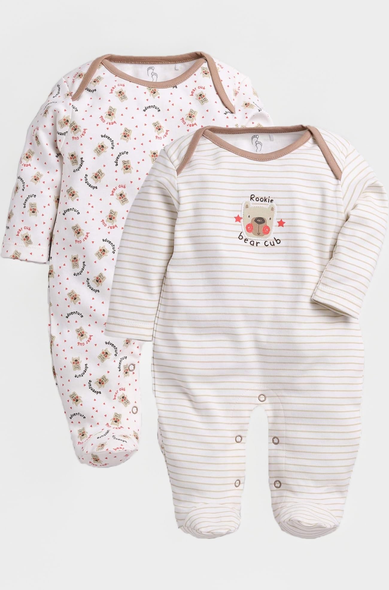 Baby Boys & Baby Girls Cotton Full Sleeve Sleepsuit Pack of 2 | Newborn Infant Romper Jumpsuit with Snap Buttons | Soft Breathable Onesie Set | Cute Bear Print & Striped Design