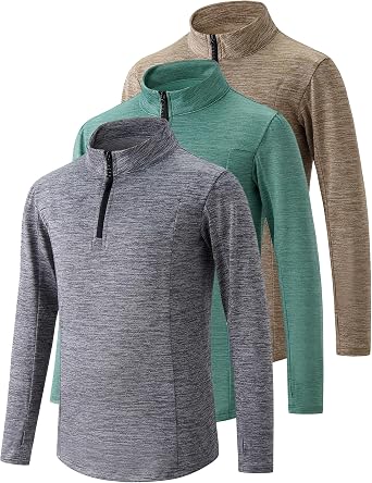 3 Pack Youth Boys Slim Fit Athletic Quarter Zip Pullover Shirts, Lightweight Long Sleeve Jackets Performance Tops