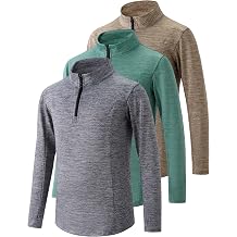 3 Pack Youth Boys Slim Fit Athletic Quarter Zip Pullover Shirts, Lightweight Long Sleeve Jackets Performance Tops