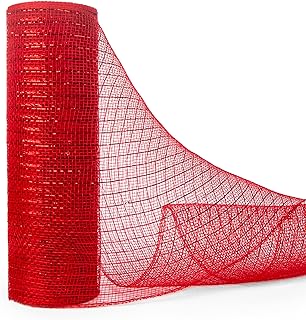 Ribbli Metallic Mesh Ribbon, 10 Inch x 30 Feet, Red Foil Mesh for Wreath...