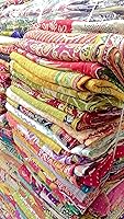 Mycrafts 5-Piece Handmade Indian Kantha Quilt Set - Vintage Bohemian Twin Size Throws from Old Sarees, 52x80"