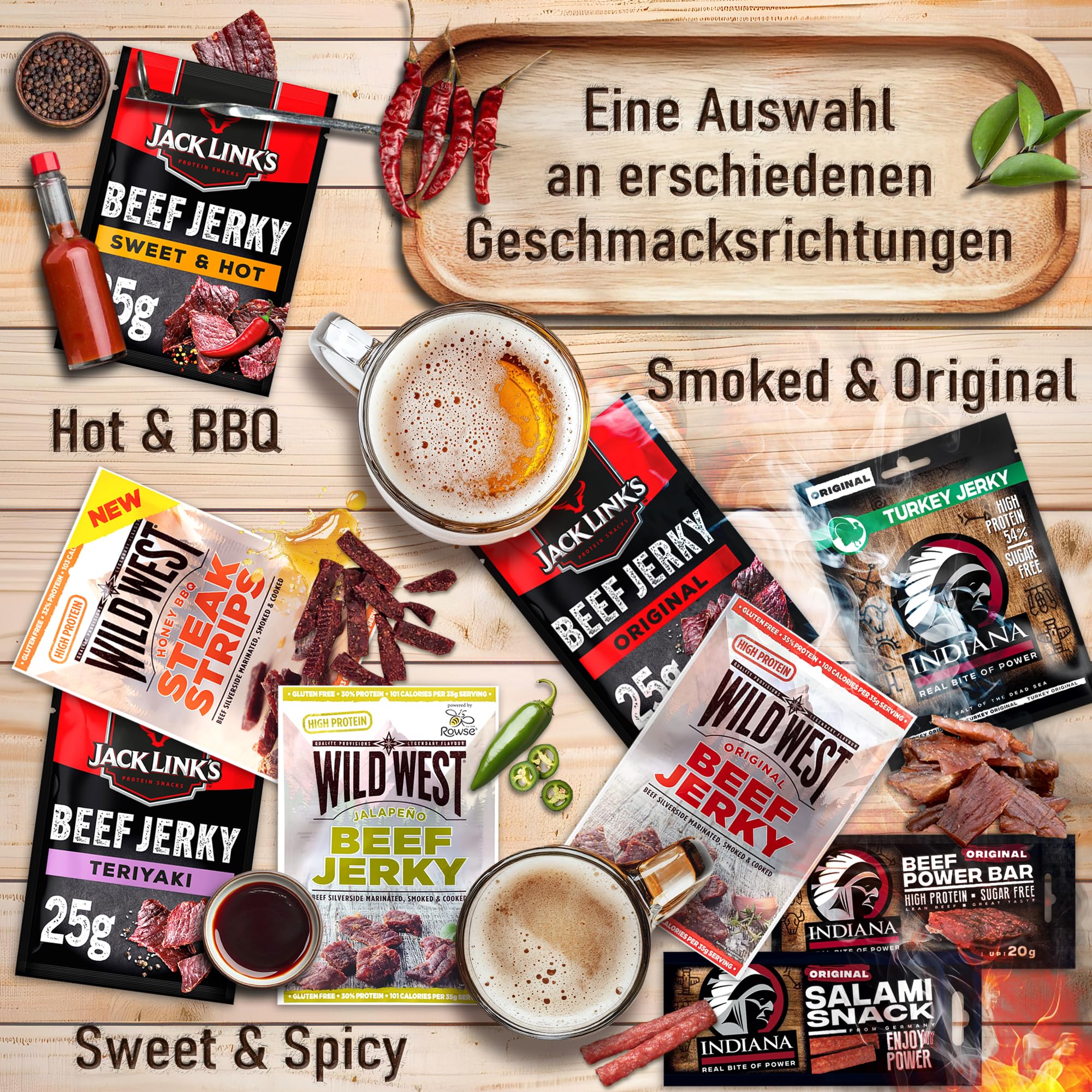 Bier Geschenke für Männer - Geschenkset mit Beef Jerky im Jutebeutel, Präsentkorb