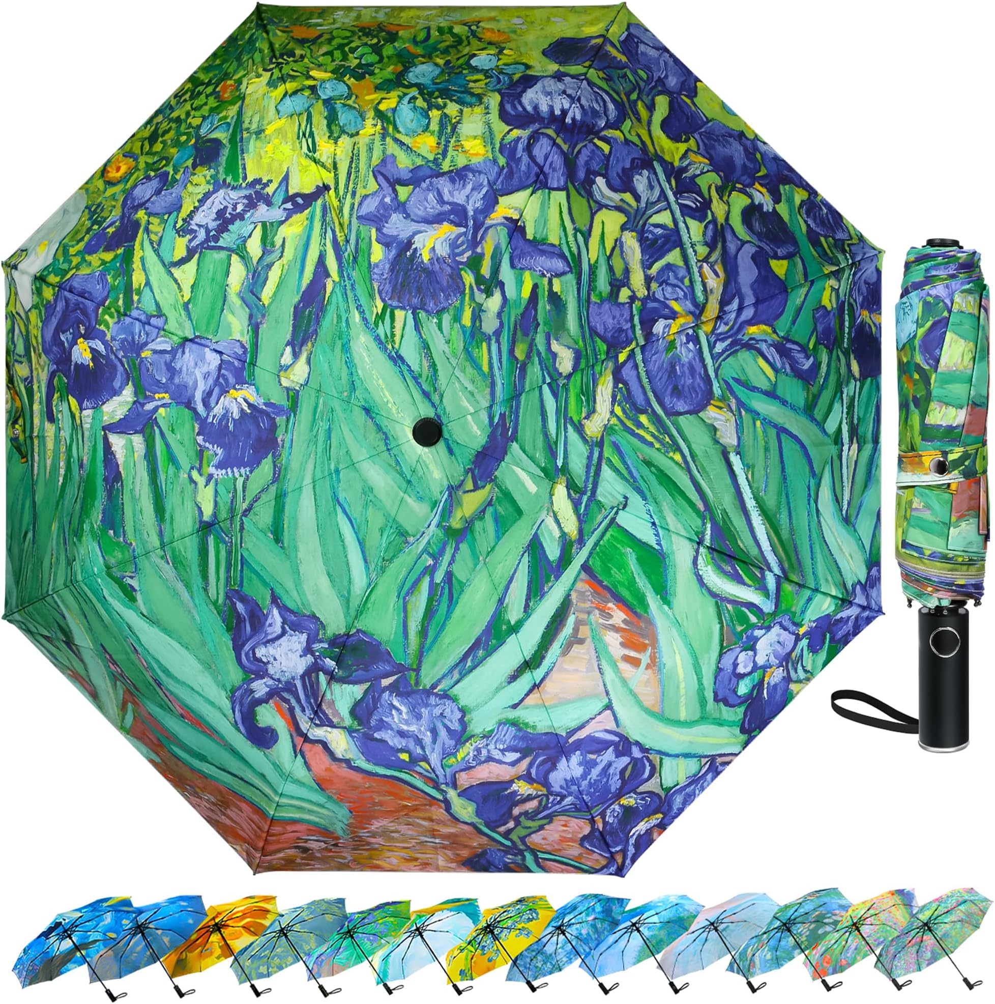 Van Gogh Folding Umbrella, Travel Umbrella with Starry Night Design, Auto Open & Close - Portable Compact Umbrella - Lightweight & Packable for Women & Men