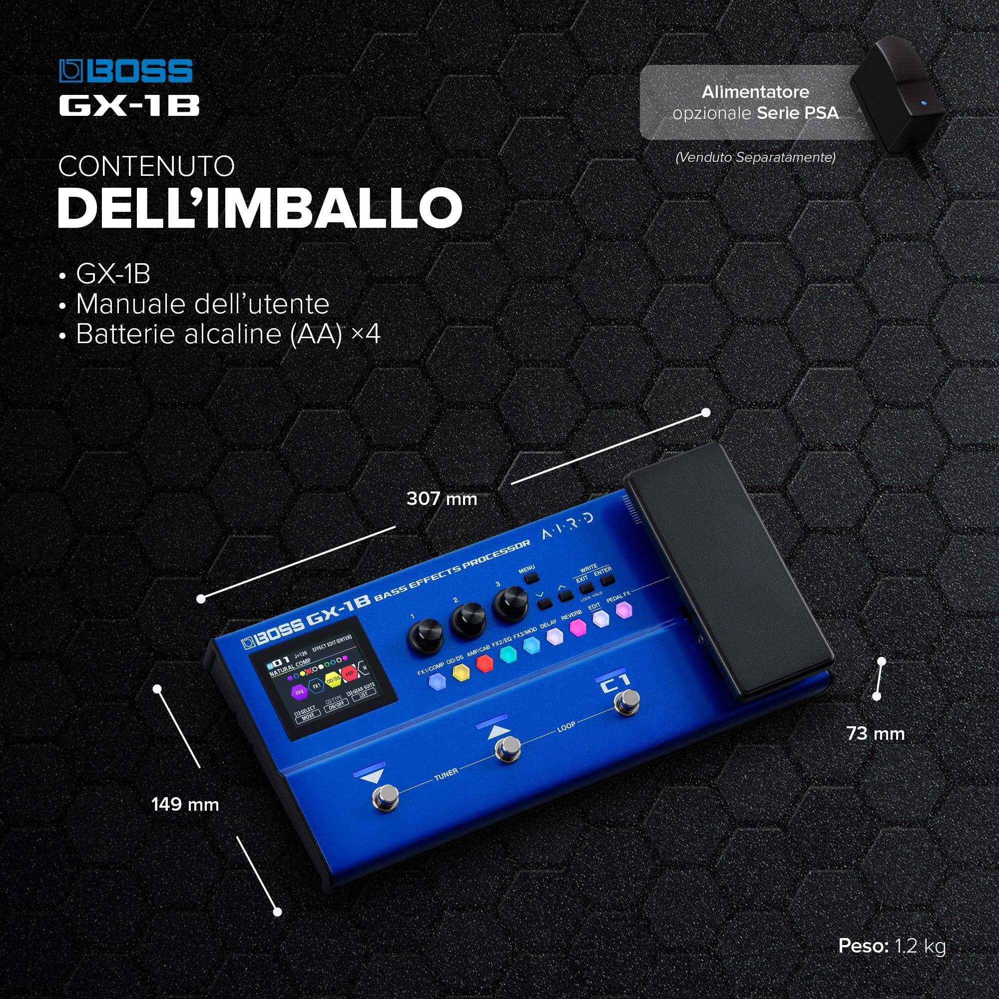 BOSS GX-1B | Processore di effetti per basso ultra-portatile | Ricco di ampli ed effetti iconici | Generatore sonoro AIRD di alta qualità | Ideale per i bassisti principianti | Connettività Bluetooth
