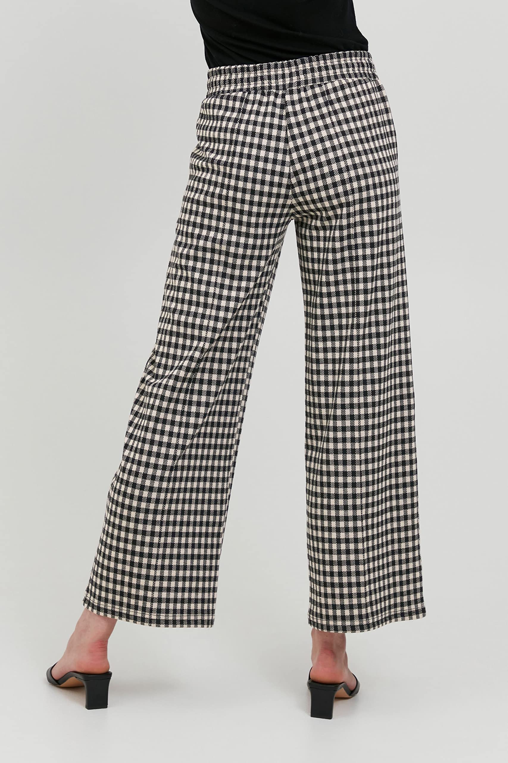 ICHI IHKATE CHECKY Wide PA Damen Hose Stoffhose mit Stretch weiter Schnitt mit Elastikbund