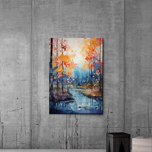 Miniatura 6 de Golden Tranquility, Captivating Forest Sunset, Canvas Print Embracing Autumn's Beauty with Blue Skies, Fall Trees, and Nature's Splendor, Canvas