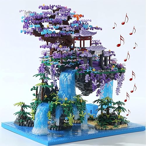 Yushinv Cherry Blossom Tree Building Set with Box 4574Pcs, Original Scene Music Japanese Sakura Tree House(Type :Symphony), Cherry Bonsai Tree Lights Building Kit, Cherry Blossom Building Set.