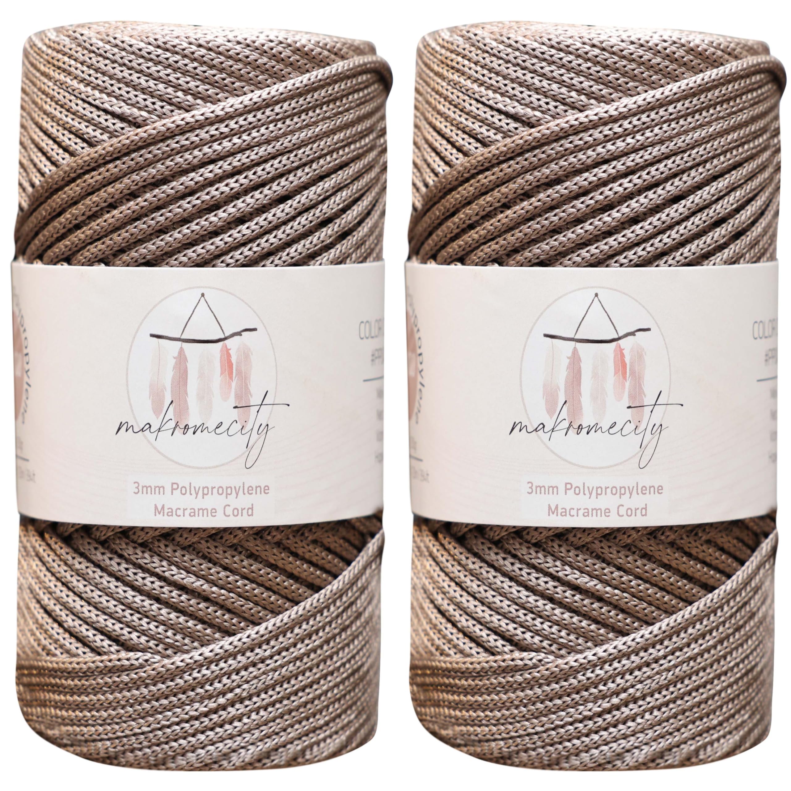 Makromecity, 2 Skeins of Polyester Macrame Cord 3mm x 131 Yards (394 feet) 3mm Polypropylene Mink Macrame Cord Crochet Macrame Bag Cord Crafts for Wall Hangings, Bags, Underplate, Rug