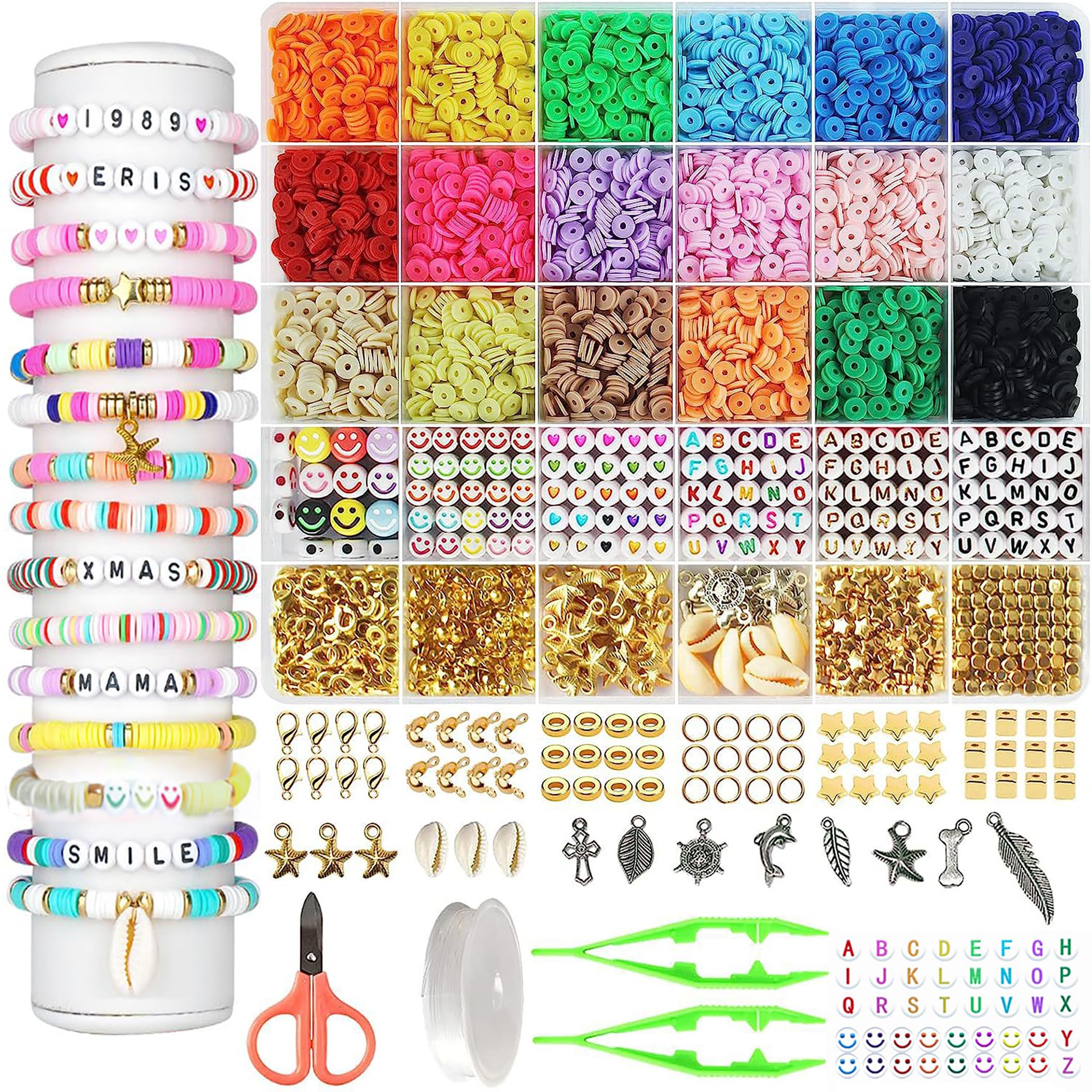 5500 Pcs Clay Beads Bracelet Making Kit, 26 Types Flat Clay Beads Set for Jewelry Making, Polymer Heishi Beads Set for Bracelet Necklace DIY Crafts Gift for Jewelry Earrings Making