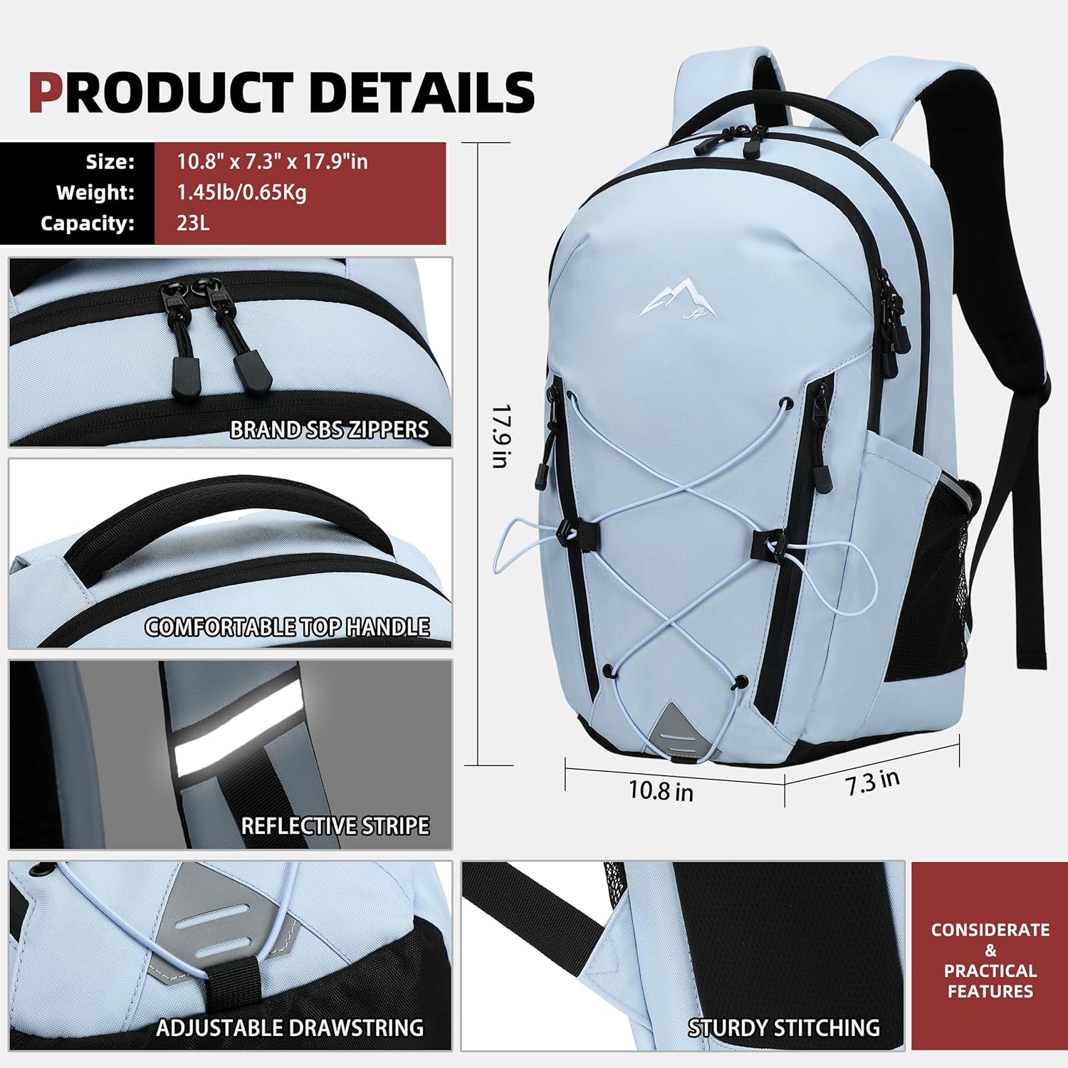 AO ALI VICTORY Women's Laptop Backpack 15.6 inch,Travel Backpack for Men,College Bookbag, Lightweight Outdoor Sport Hiking Back Pack, Everyday Daypack, Blue - Image 6