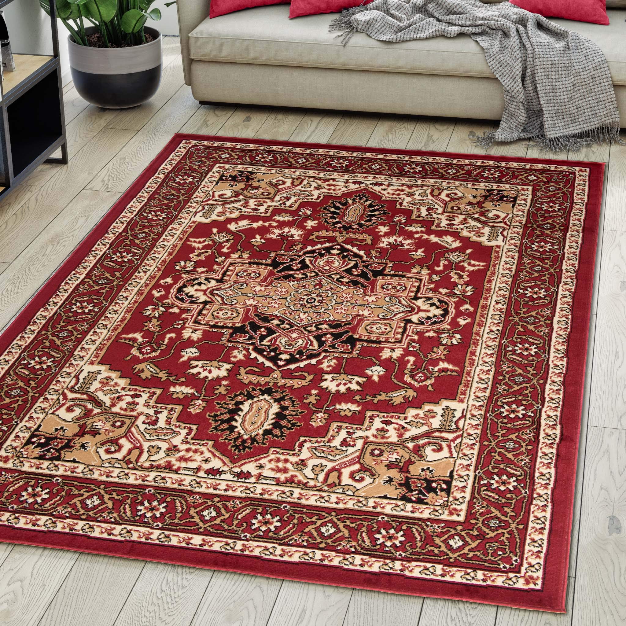 Carpeto Grand Tapis Couloir 200x300cm Rouge Classique Traditionnel Doux | Tapis pour Entrée Cuisine Bureau Salon Chambre Salle à Manger Chauffage au Sol Facile D'entretien Résistant aux Détergents