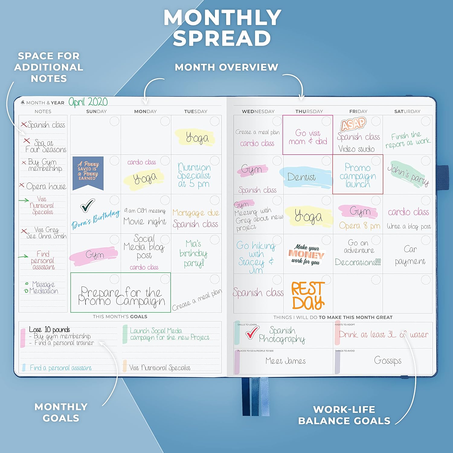 Clever Fox Planner PRO Schedule - Undated Weekly & Monthly Life Organizer with Time Slots & Daily Appointment Book, A4 (Dark Blue) - Image 5