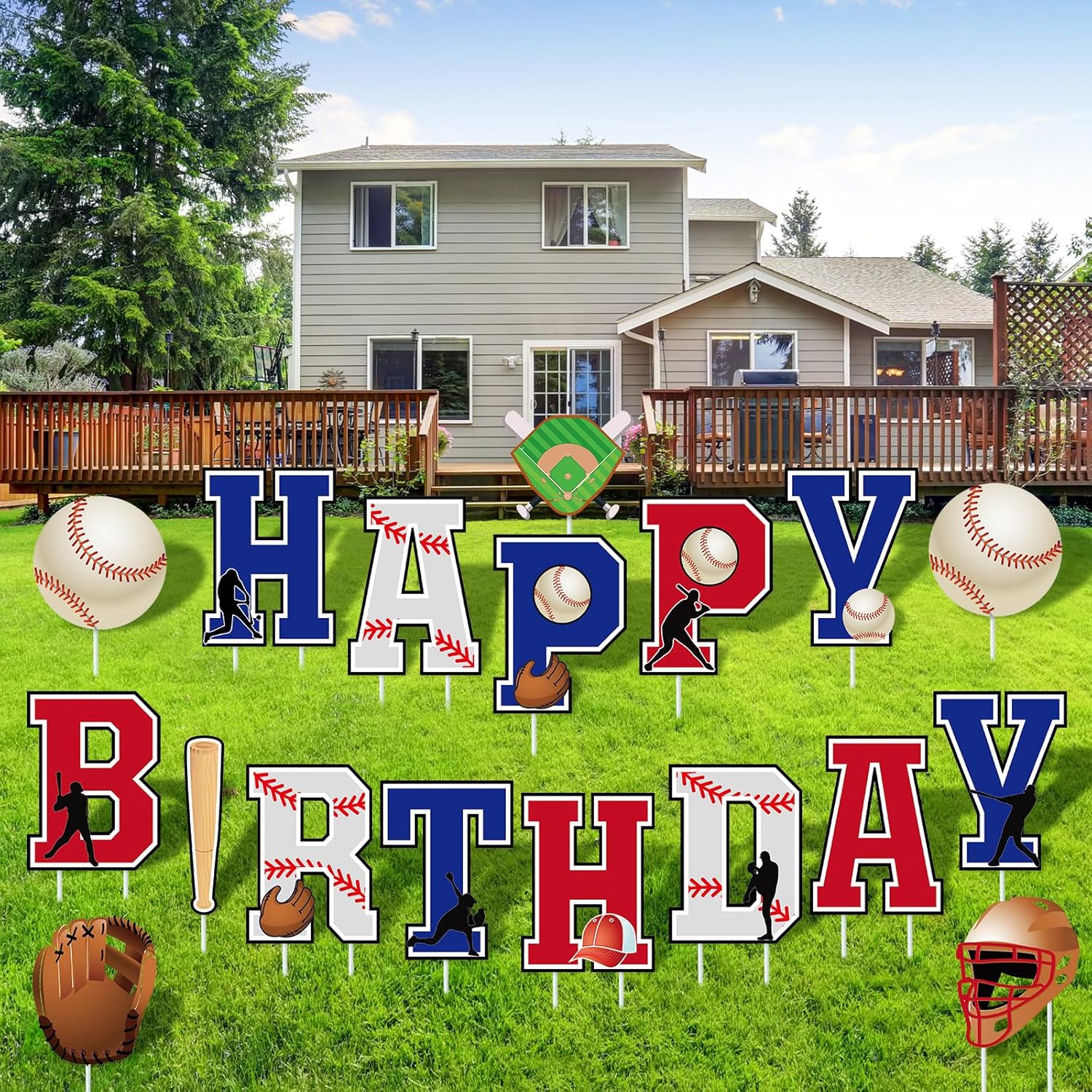 Menkxi 18 Pcs Happy Birthday Yard Signs with Stakes Decorations Themed Party Decorations Ball Birthday Outdoor Lawn Signs for Outdoor Sport Party Supplies(Baseball)