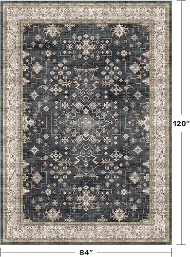 Miniatura 749 de Alfombra Boho Negra para Sala de Estar - Alfombra de Área Lavable de 10x14 Pies, Alfombras de Comedor para Debajo de la Mesa, Alfombra Suave de Pelo