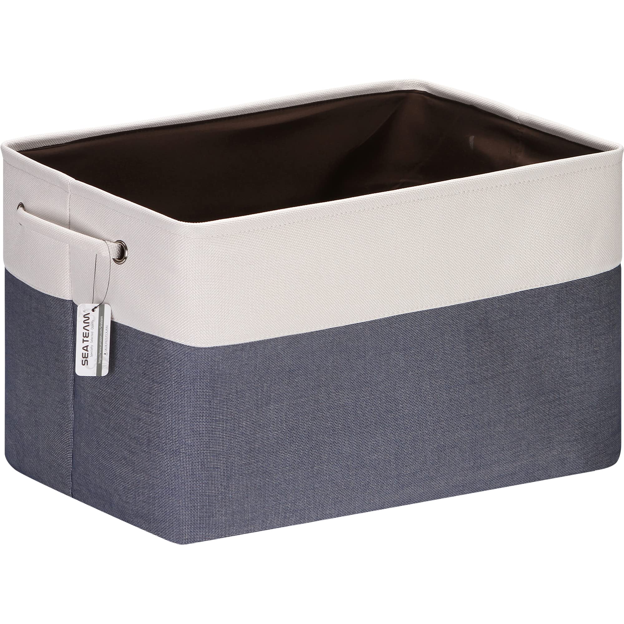 Sea Team 3-Pack Extra Large Storage Basket Set, Trunk Organizer, Clothes Toys Bin, 22 x 15 x 13 Inches, Rectangular Canvas Fabric Collapsible Shelf Box with Handles for Kids Room (Denim/White)