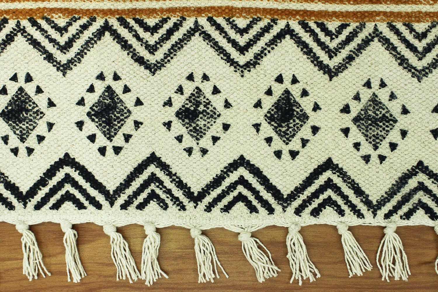 Kilim Rug 3x5 Area Rug Yellow & Black Cotton Dhurrie Geometric Thick 0.19 inches Stone Flatweave Rug Easy Washable Rug Hand Wash Cotton Carpet Indoor Outdoor Rugs for Kitchen, Bedside, Enterway