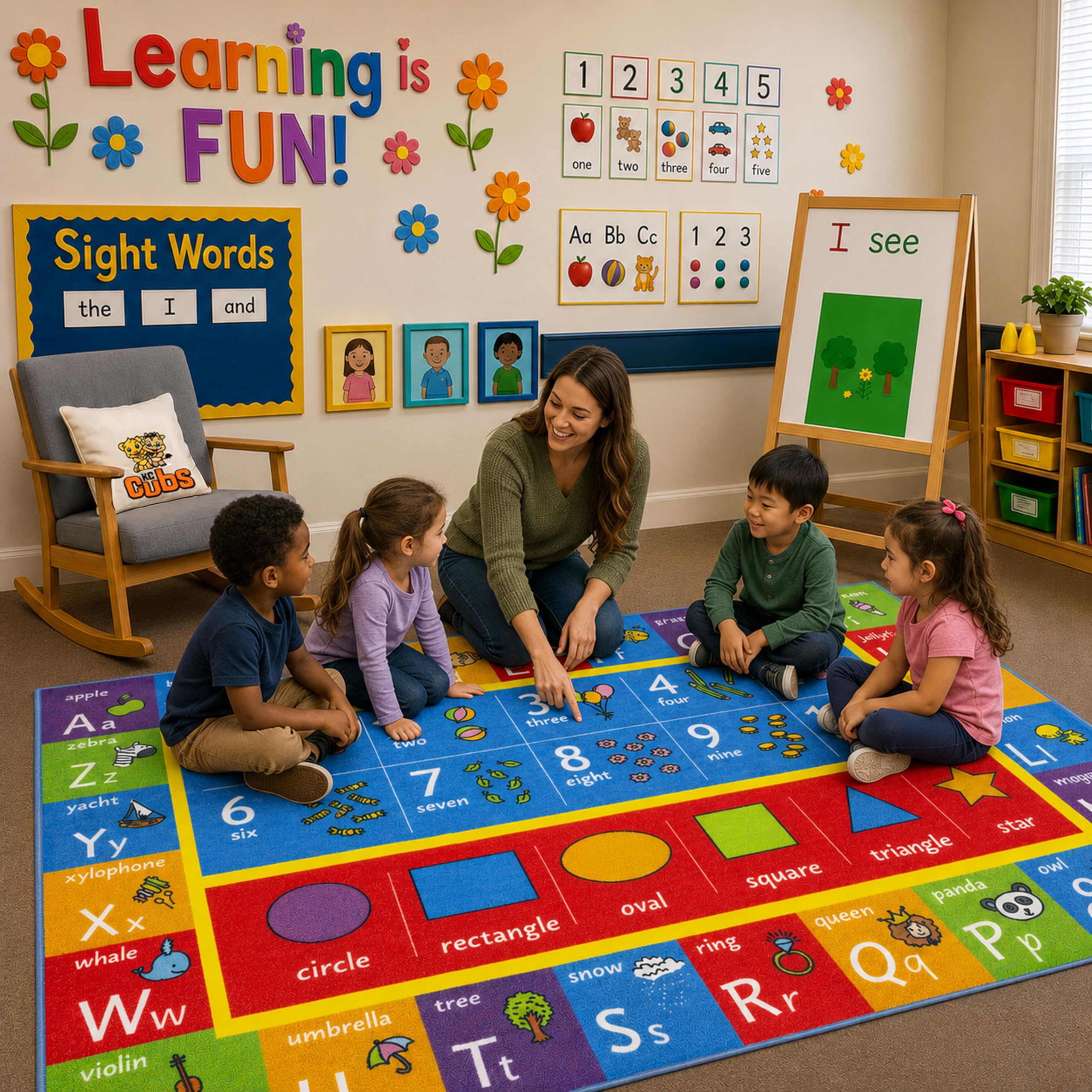 KC Cubs 5x7 ABC Alphabet, Numbers & Shapes Rug