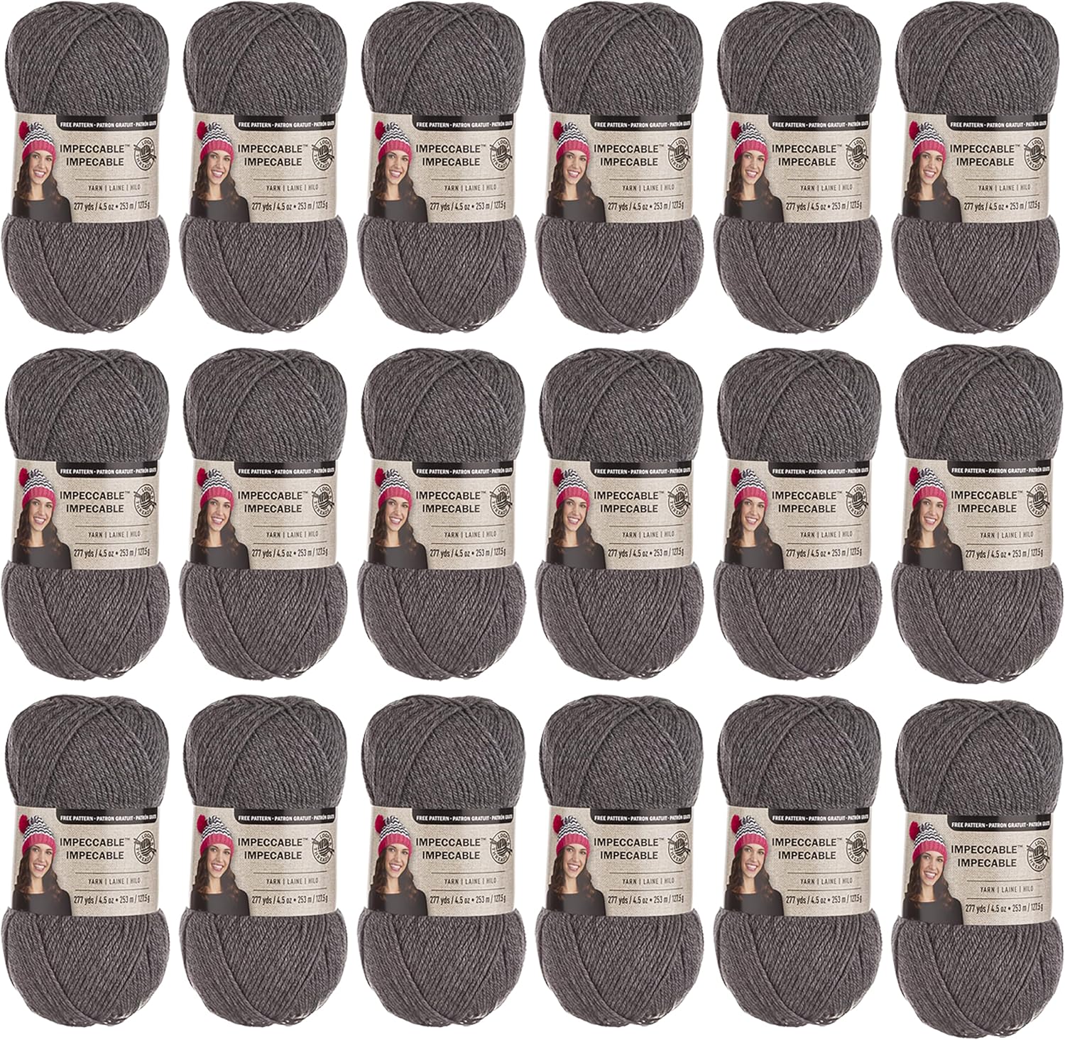 Loops & Threads Impeccable Solid Yarn - Solid Yarn for Knitting, Crochet, Weaving, Arts & Crafts - True Gray, Bulk 18 Pack